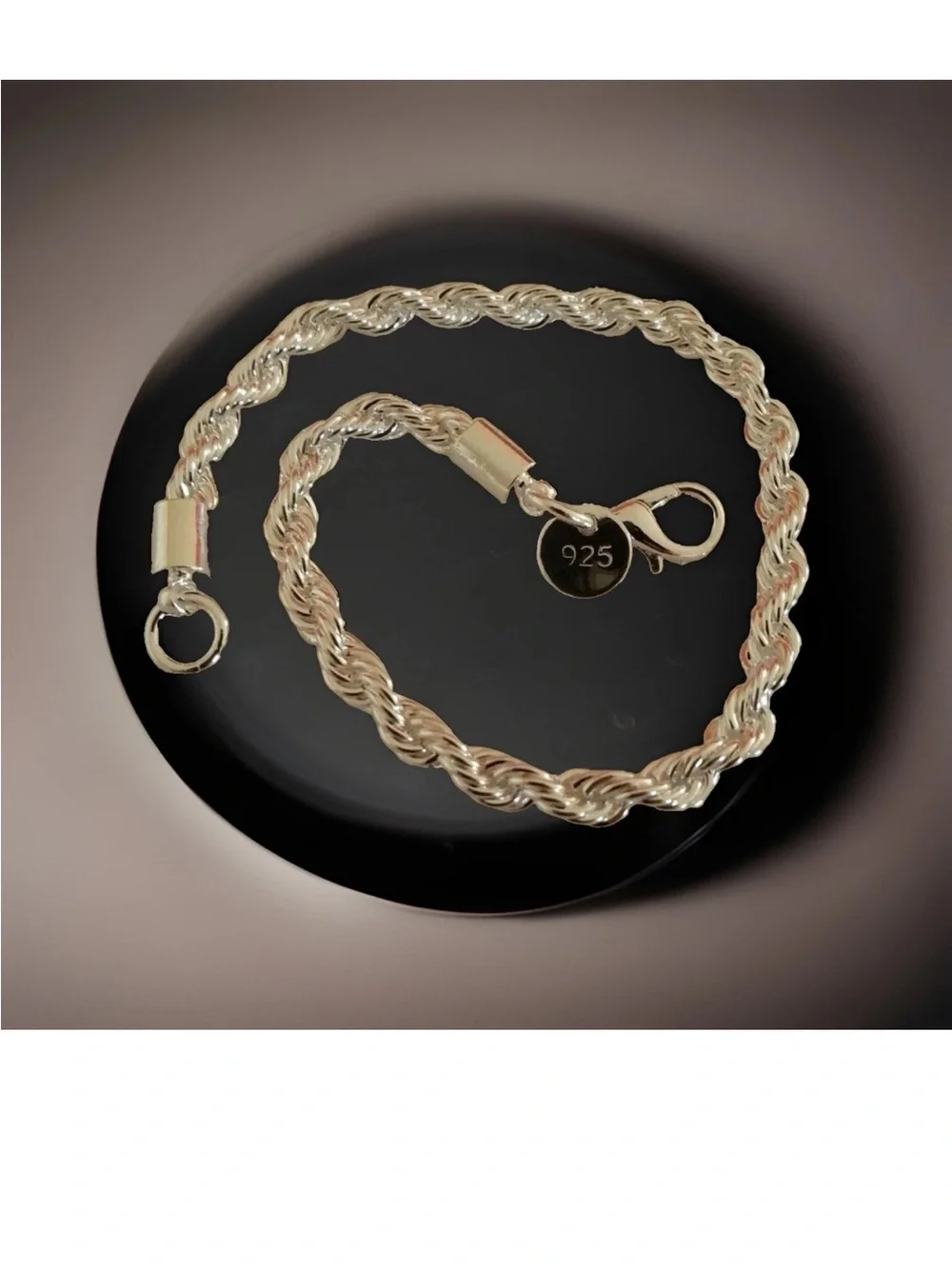 Unisex Silver-Plated Rope Chain Bracelet 7.5” Lobster Clasp Vintage-Style